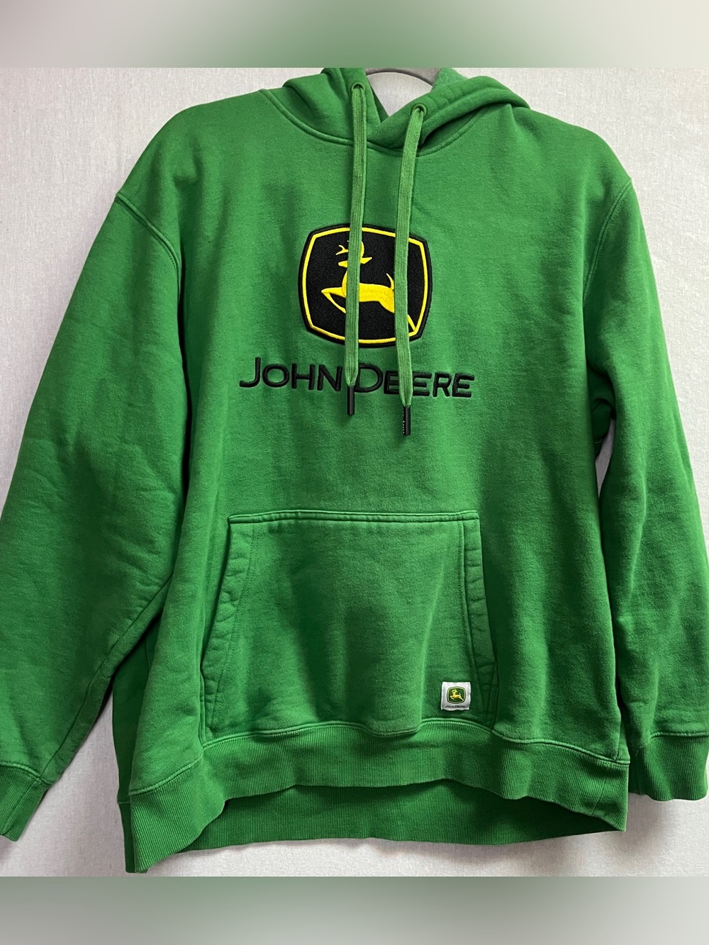 John Deere Classic Green Fleece Pullover Hoodie with Yellow Logo Size L